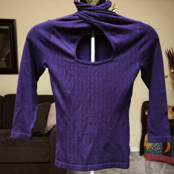 bebe Sweaters - BEBE Peekaboo purple mock turtle neck silk blend sweater